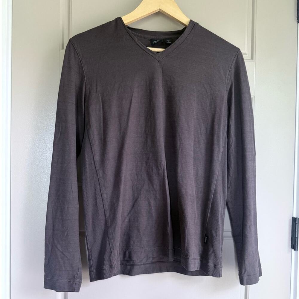 HUGO BOSS chocolate brown long sleeve regular fit basic v neck tshirt shirt top